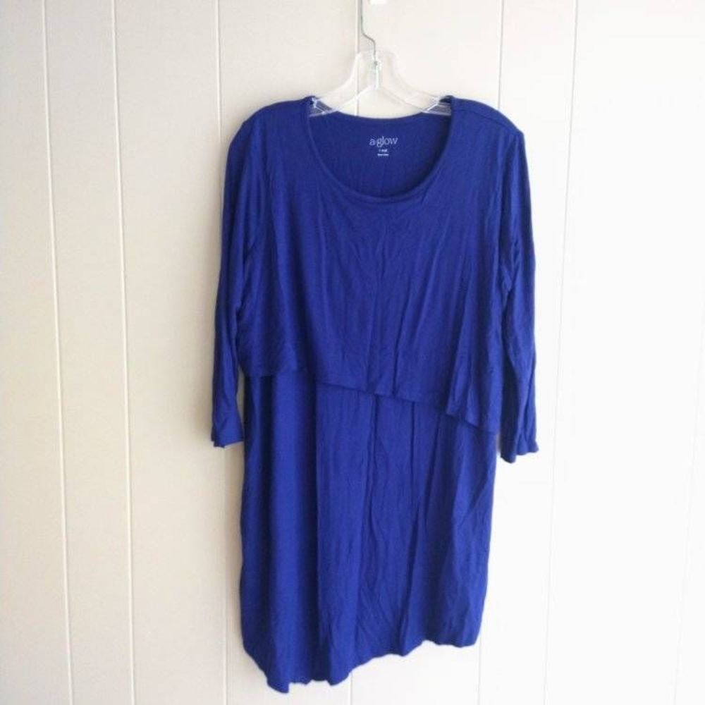 A:glow Women's Blue Nursing 3/4 Sleeve Tunic Shirt Size Large Maternity